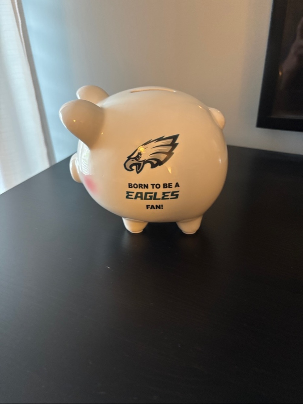 NFL Philadelphia Eagles Piggy Bank, Eagles Helmet and Admit one picture